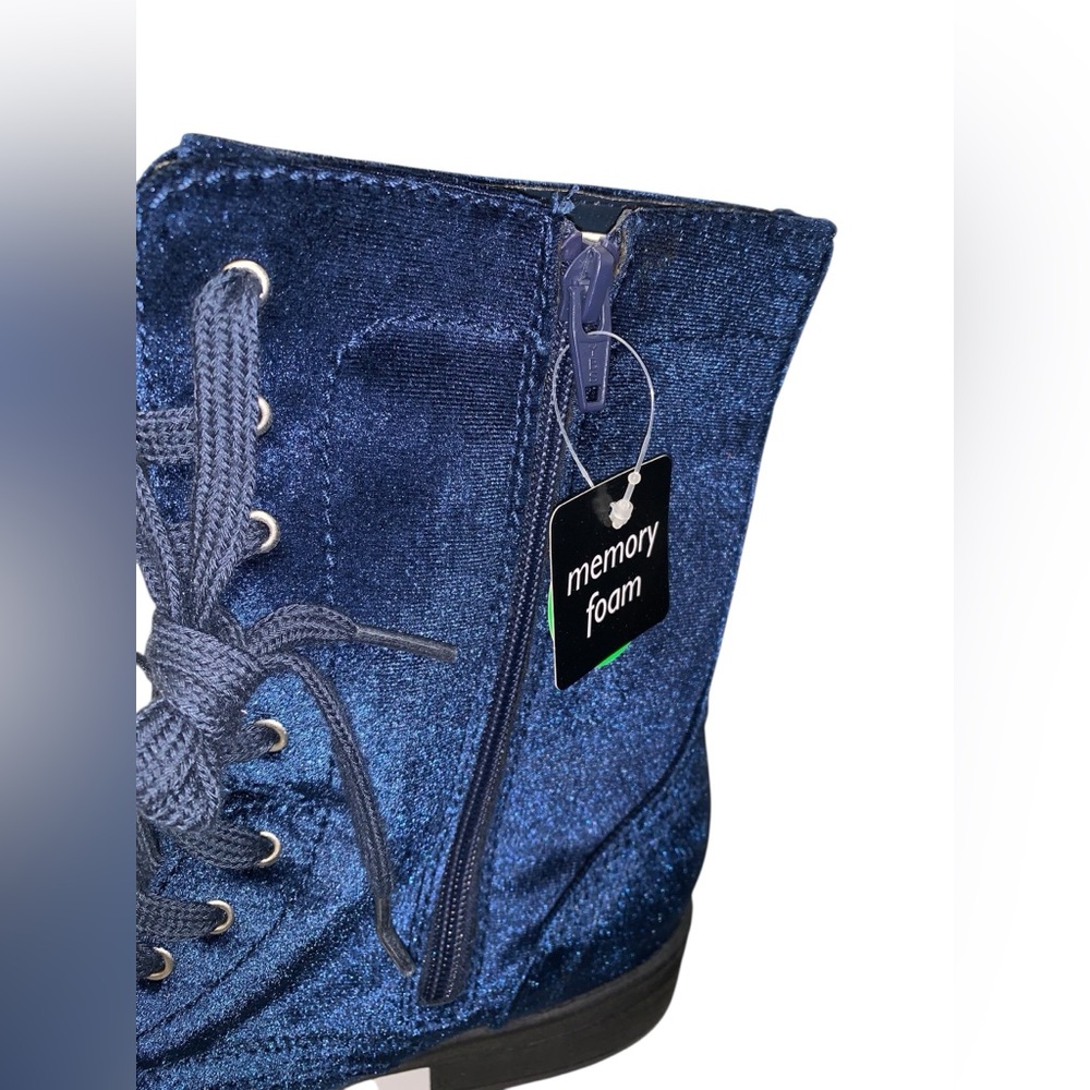 Arizona Jean Co Julie Booties Blue Velvet Lace Up Memory Foam Combat Boots Sz 10 - Picture 6 of 11